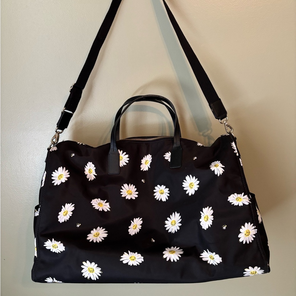 Kate Spade Black Daisy Print Travel Weekender Bag - Picture 2 of 6